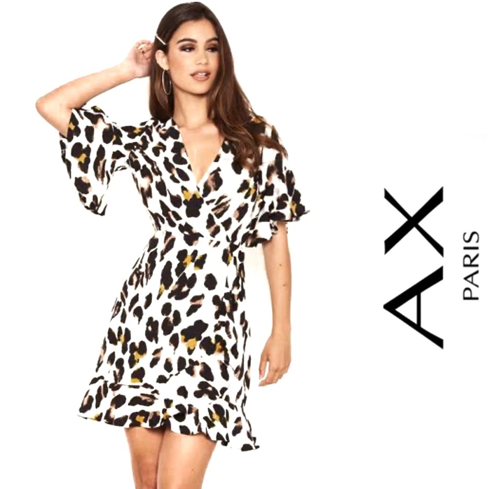 🌷NWT AX Paris Leopard Print Wrap Dress Size 14